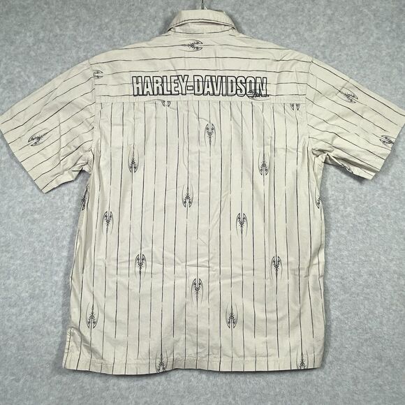 Harley Davidson 2006 Men Sz M Button Down Short Sleeved Stripe Shirt Embroidered - Picture 3 of 10